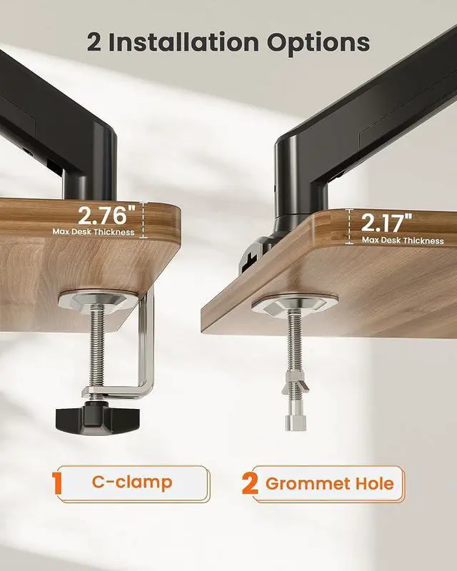 Alt view image 7 of 7 - ErGear Single Monitor Arm for 13-34 inch Screens, Adjustable Gas Spring Monitor Mount Holds up to 22 lbs, Computer Monitor Stand with VESA Mount, C-Clamp & Grommet Base, Max VESA 100x100mm,