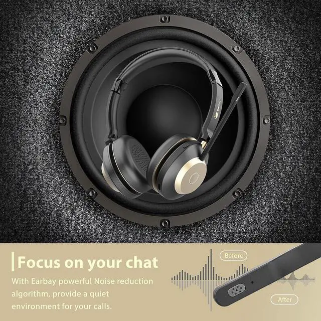Alt view image 2 of 7 - Bluetooth Headset Wireless Headset with Microphone for PC Wireless Headphones with Mic Noise Cancelling/Mute/Charging Dock/USB Dongle 45hrs|Dual Connect Computer Cell Phones Teams Skype Zoom (Gold)