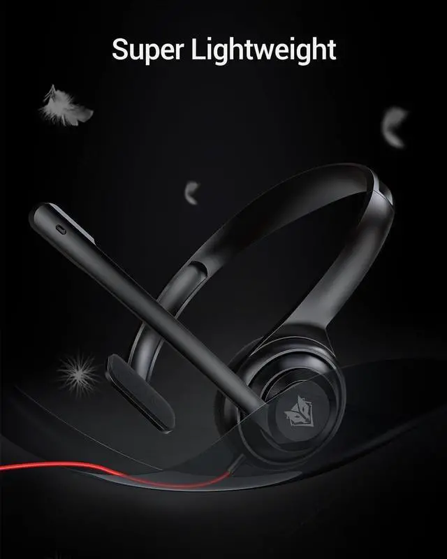 Alt view image 3 of 6 - HW02 USB Headset with Microphone Noise Cancelling &in-line Control Ultra Comfort Computer Headset for Laptop pc On-Ear Wired Office Call Center Headset for Boom Skype WebinarsBlack