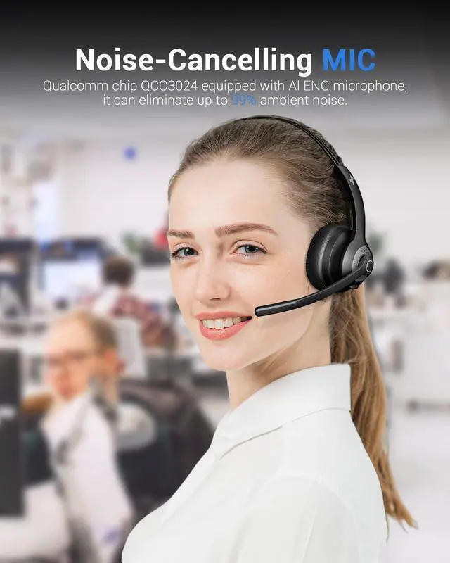 Alt view image 3 of 6 - Wireless Headset with Microphone Bluetooth Headphones - Bluetooth V5.2 Headphones with USB Dongle & Mic Mute for PC/Computer/Laptop/Call Center/Zoom/Online Class/Trucker - Bluetooth Headset