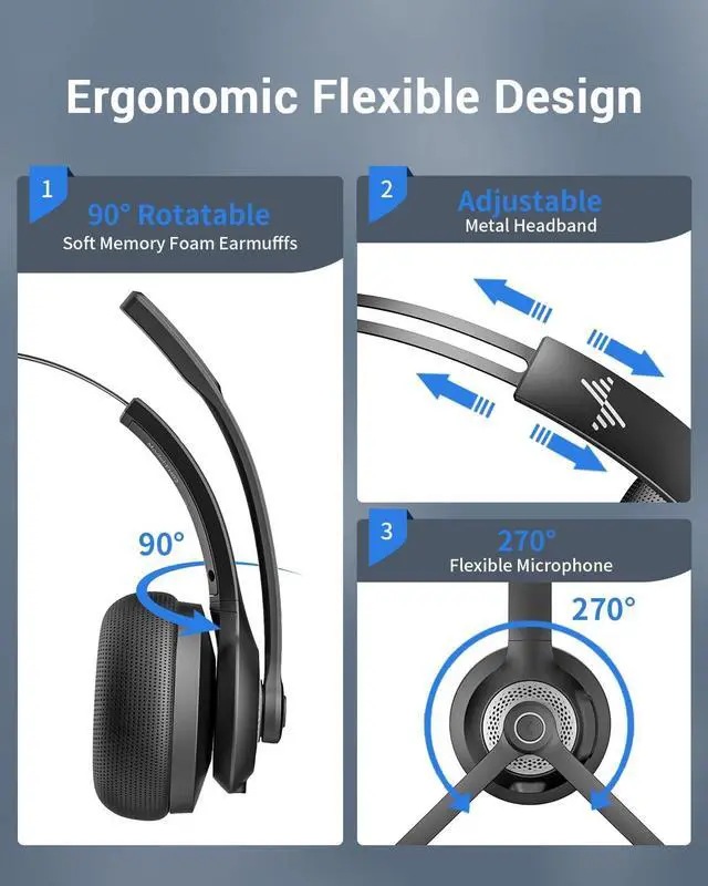Alt view image 5 of 6 - Wireless Headset with Microphone Bluetooth Headphones - Bluetooth V5.2 Headphones with USB Dongle & Mic Mute for PC/Computer/Laptop/Call Center/Zoom/Online Class/Trucker - Bluetooth Headset