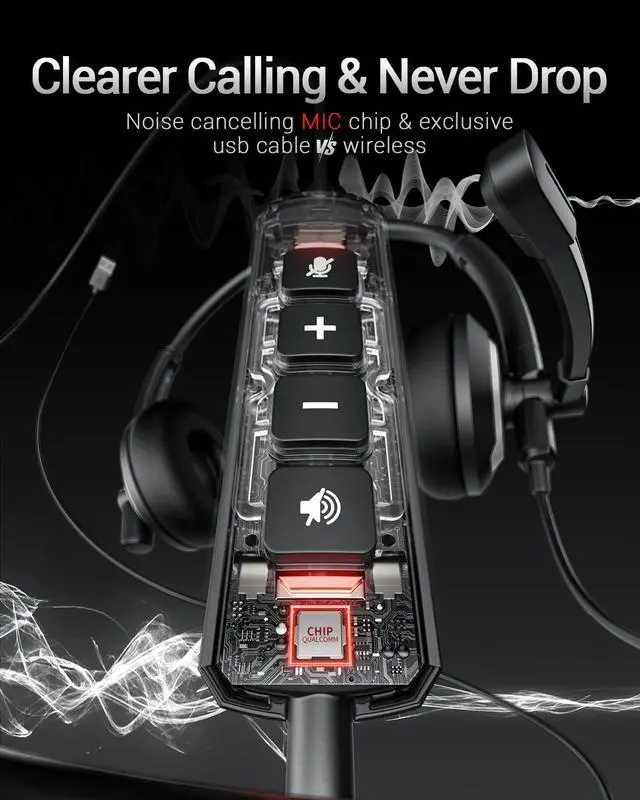 Alt view image 3 of 7 - Headset with Microphone - Noise Canceling Computer Headset for Office Meetings Chat- Comfortable Over-Ear PC Headphones with Rotating Mic- 3.5 Jack for Universal Connectivity (1 Pack)