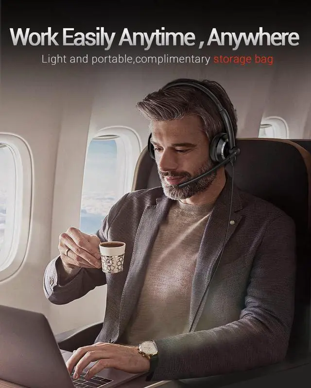 Alt view image 5 of 7 - Headset with Microphone - Noise Canceling Computer Headset for Office Meetings Chat- Comfortable Over-Ear PC Headphones with Rotating Mic- 3.5 Jack for Universal Connectivity (1 Pack)