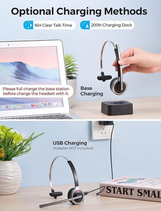 Alt view image 5 of 7 - Wireless Headset with Microphone & USB Adapter for PC ???????? ?????? Wireless 5.0 PC Headset with Microphone Flip-to-Mute Mic PC Headset for Home Office Call Center Zoom Skype