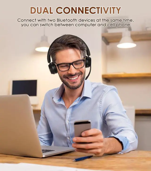 Alt view image 3 of 6 - (Upgraded Version) Wireless Headset Bluetooth Headset with Noise Cancelling Microphone Best Headphones with Mic Mute & USB Dongle for PC/Computer/Laptop/Cell Phones/Remote Work/Call Center