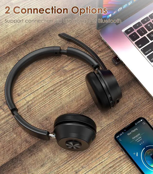 Alt view image 5 of 6 - (Upgraded Version) Wireless Headset Bluetooth Headset with Noise Cancelling Microphone Best Headphones with Mic Mute & USB Dongle for PC/Computer/Laptop/Cell Phones/Remote Work/Call Center