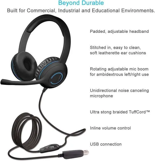Alt view image 7 of 7 - Cyber Acoustics Stereo USB Headset (AC-5008A), in-line Controls for Volume & Mic Mute, Adjustable Mic Boom for PC & Mac, Perfect for Classroom or Home