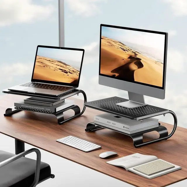 Alt view image 2 of 7 - WALI Monitor Stand Riser, Computer Desktop Stand Riser Holder, Vented Metal 2 Tier Desk Shelf for Desk Organizer (STT001B), 1 Pack, Black