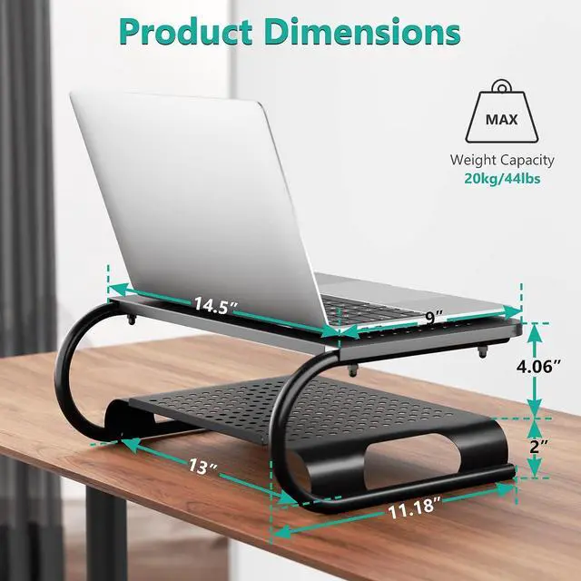 Alt view image 3 of 7 - WALI Monitor Stand Riser, Computer Desktop Stand Riser Holder, Vented Metal 2 Tier Desk Shelf for Desk Organizer (STT001B), 1 Pack, Black