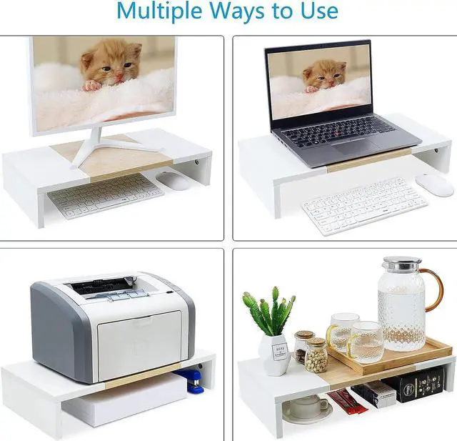 Alt view image 2 of 6 - TEAMIX Wood Monitor Stand Riser with Storage Shelf for TVs, PCs, Printers - 20 Inch, White+Maple
