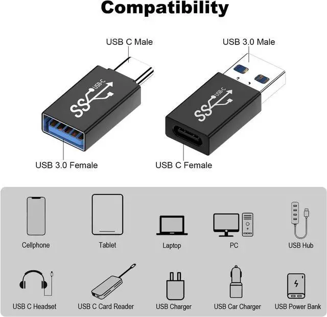 Alt view image 2 of 6 - USB C Adapter (8 Pack) USB C Male to USB Female Converter USB 3.0 Male to Type C Female Extender Connector
