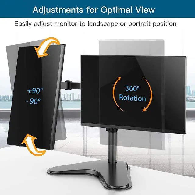 Alt view image 3 of 7 - Dual Monitor Stand 32 inch Free Standing Monitor Desk Mount Fully Adjustable Dual Monitor Arm with Vesa Mount 100x100 Max Computer Monitor Desk Stands for 2 Monitors Black HNCM1
