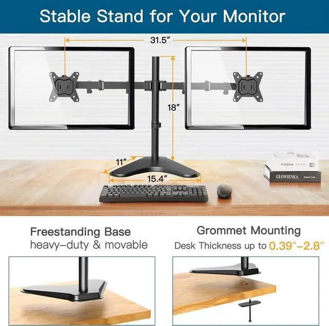 Alt view image 4 of 7 - Dual Monitor Stand 32 inch Free Standing Monitor Desk Mount Fully Adjustable Dual Monitor Arm with Vesa Mount 100x100 Max Computer Monitor Desk Stands for 2 Monitors Black HNCM1