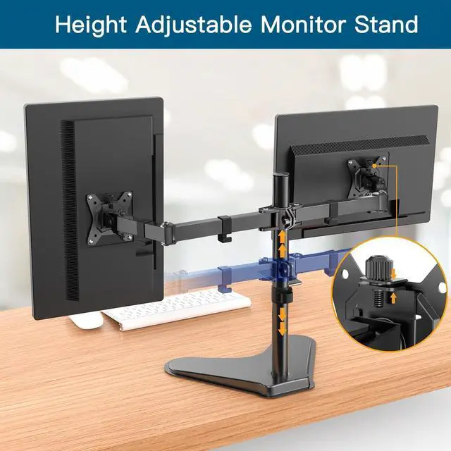 Alt view image 5 of 7 - Dual Monitor Stand 32 inch Free Standing Monitor Desk Mount Fully Adjustable Dual Monitor Arm with Vesa Mount 100x100 Max Computer Monitor Desk Stands for 2 Monitors Black HNCM1