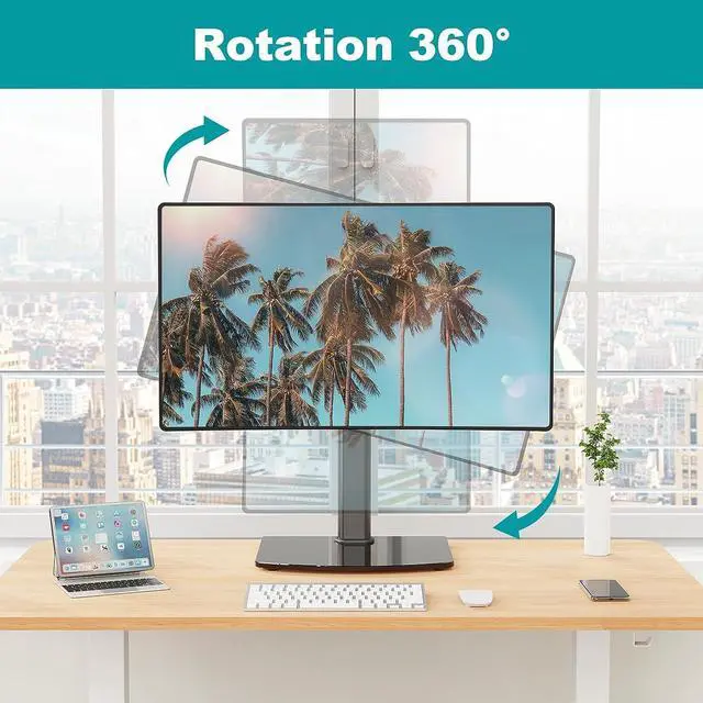 Alt view image 5 of 7 - Vertical Single Monitor Stand for Max 42 Inch/26.4lbs Ultrawide Computer Screen Freestanding Monitor Desk Stand Monitor Mount with Swivel Tilt Rotation VESA Stand 75x75/100x100