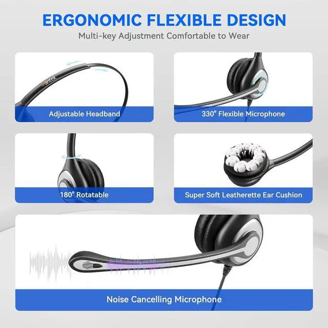 Alt view image 4 of 6 - Computer Headset with Microphone for PC Laptop USB Headset with Noise Cancelling & Audio Controls Computer Headphones for Call Center Work Ofiice Mono