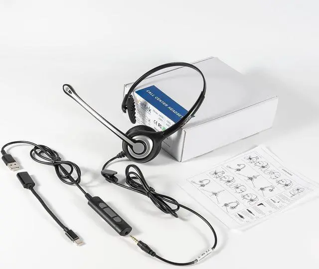 Alt view image 6 of 6 - Computer Headset with Microphone for PC Laptop USB Headset with Noise Cancelling & Audio Controls Computer Headphones for Call Center Work Ofiice Mono