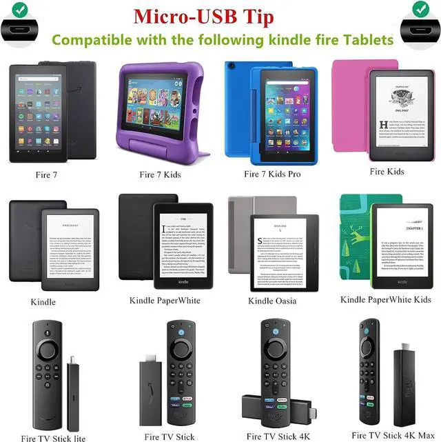 Alt view image 3 of 7 - UL Listed Fast Charger for Old and New Kindle Fire Tablets (Designed for use with All Fire Tablets and All Kindle E-Readers)-6.6Ft USB to Micro-USB and USB-C 2IN1 Braided Cable