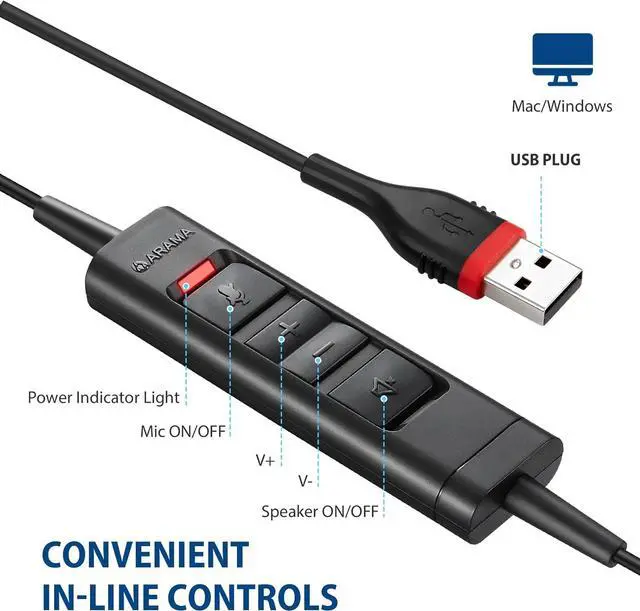 Alt view image 5 of 7 - USB Headset with Microphone Noise Cancelling & Audio Controls Ultra Comfort USB Headphone for Computer Laptop Pc Business Skype UC Webinar Call Center Office