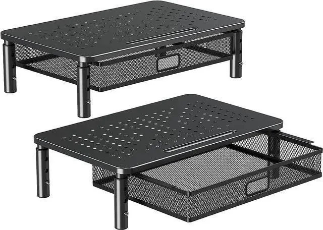 Main image of ELIVED 2 Pack Monitor Stand Riser with Drawer, 3 Height Adjustable with Larger Storage Space for Home and Office Supplies, Metal Desktop Stand for Laptop Computer Printer PC iMac