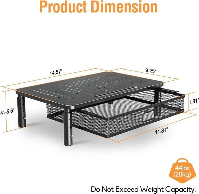 Alt view image 3 of 7 - ELIVED 2 Pack Monitor Stand Riser with Drawer, 3 Height Adjustable with Larger Storage Space for Home and Office Supplies, Metal Desktop Stand for Laptop Computer Printer PC iMac