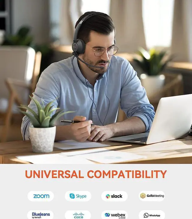 Alt view image 6 of 7 - Wired Headset, Dual-Ear (Stereo) Headphones with Noise Canceling Microphone, On Ear Computer Headset with in-line Control, USB/Type-C, PC Headset for Home Office Online Class Skype Zoom