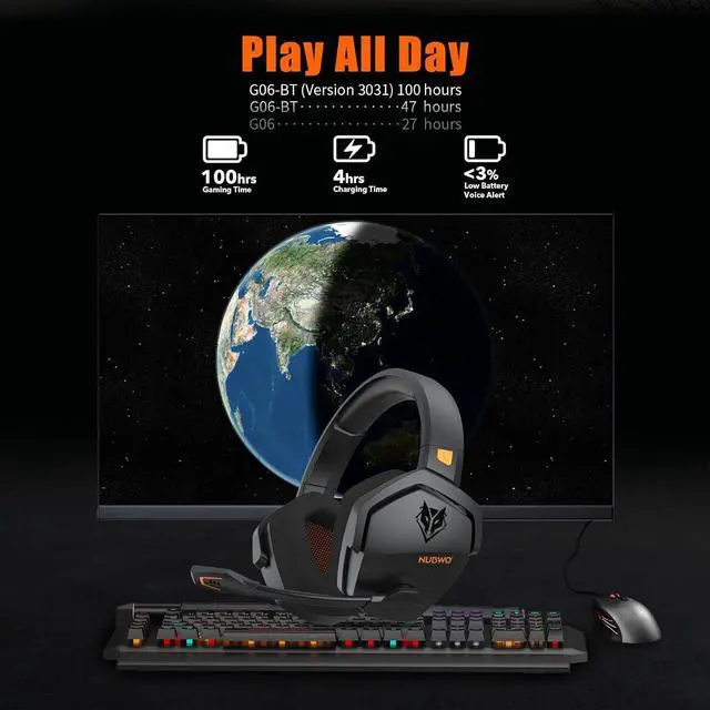 Alt view image 2 of 7 - NUBWO G06 Dual Wireless Gaming Headset with Microphone for PS5, PS4, PC, Mobile, Switch: 2.4GHz Wireless + Bluetooth - 100 Hr Battery - 50mm Drivers - Orange
