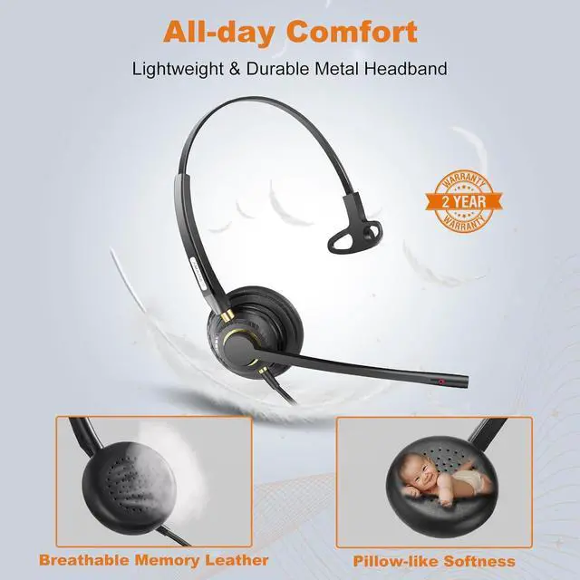 Alt view image 3 of 7 - USB Headset with Microphone Noise Cancelling & Audio Controls Single Ear (Monaural) Ultra Comfort USB Headset with Mic for Pc Computer Laptop Business Skype UC Webinar Call Center Office