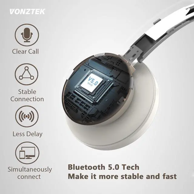 Alt view image 2 of 6 - Bluetooth Headset On Ear Headphones with Microphone Noise Cancelling 26hrs talktime Bluetooth Headset with Mic Mute for Call Center/Office/Home/Zoom/Skype/Ms Teams/PC/Mac/Laptop