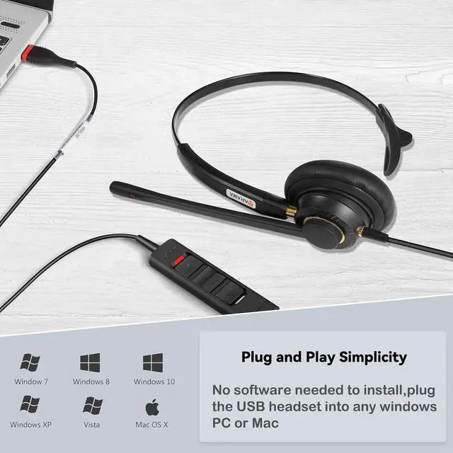 Alt view image 7 of 7 - USB Headset with Microphone Noise Cancelling & Audio Controls Single Ear (Monaural) Ultra Comfort USB Headset with Mic for Pc Computer Laptop Business Skype UC Webinar Call Center Office