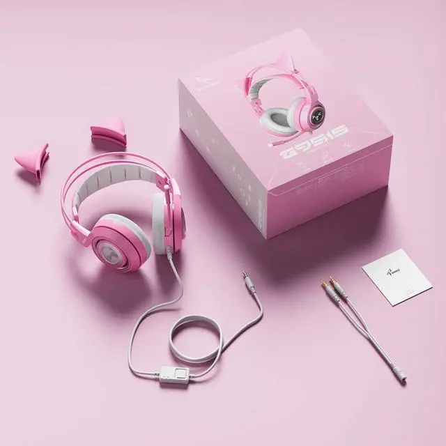 Alt view image 7 of 7 - SOMIC G951s Pink Stereo Gaming Headset with Mic for PS4,Xbox,PC,Mobile Phone,3.5mm Noise Reduction Cat Ear Headphones Lightweight Over Ear Headphones for Woman