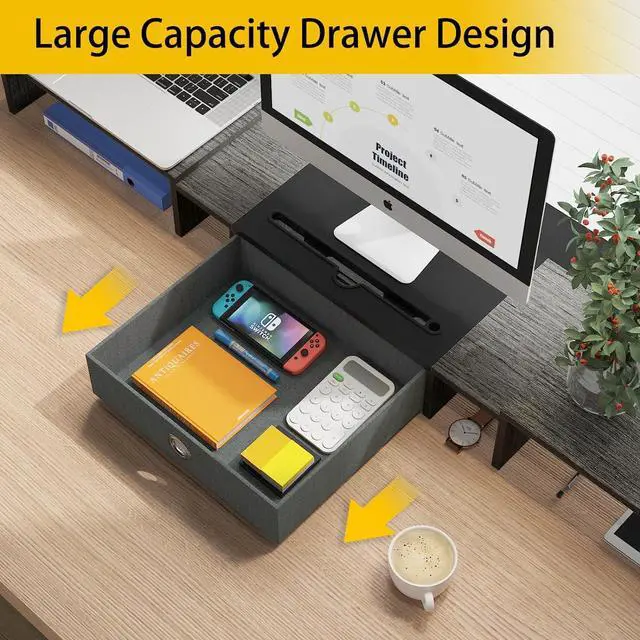 Alt view image 2 of 7 - WESTREE Triple Dual Monitor Stand Riser with Drawer,Extra Large Adjustable for 2~3 Monitors,Solt for Phone & Tablet, Desktop Organizer Stand for Computer,Laptop,Printer,TV