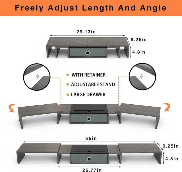 Alt view image 7 of 7 - WESTREE Triple Dual Monitor Stand Riser with Drawer,Extra Large Adjustable for 2~3 Monitors,Solt for Phone & Tablet, Desktop Organizer Stand for Computer,Laptop,Printer,TV