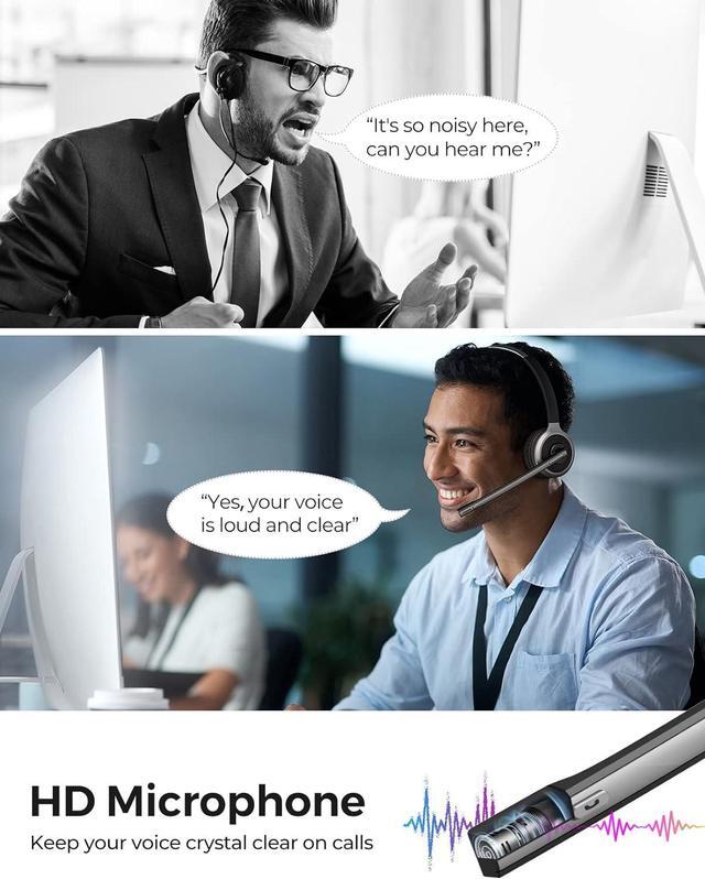 Alt view image 2 of 7 - Wireless Headset with Microphone & USB Adapter for PC ???????? ?????? Wireless 5.0 PC Headset with Microphone Flip-to-Mute Mic PC Headset for Home Office Call Center Zoom Skype