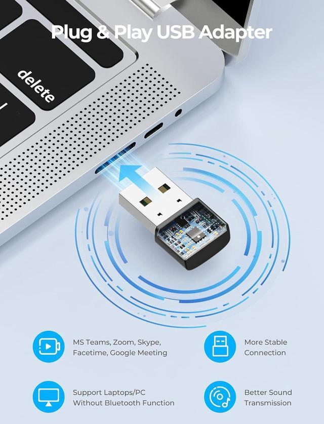 Alt view image 4 of 7 - Wireless Headset with Microphone & USB Adapter for PC ???????? ?????? Wireless 5.0 PC Headset with Microphone Flip-to-Mute Mic PC Headset for Home Office Call Center Zoom Skype