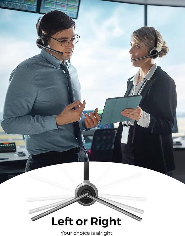 Alt view image 6 of 7 - Wireless Headset with Microphone & USB Adapter for PC ???????? ?????? Wireless 5.0 PC Headset with Microphone Flip-to-Mute Mic PC Headset for Home Office Call Center Zoom Skype