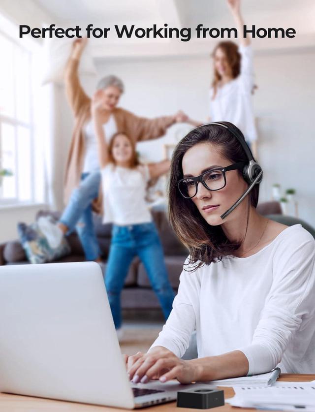 Alt view image 7 of 7 - Wireless Headset with Microphone & USB Adapter for PC ???????? ?????? Wireless 5.0 PC Headset with Microphone Flip-to-Mute Mic PC Headset for Home Office Call Center Zoom Skype