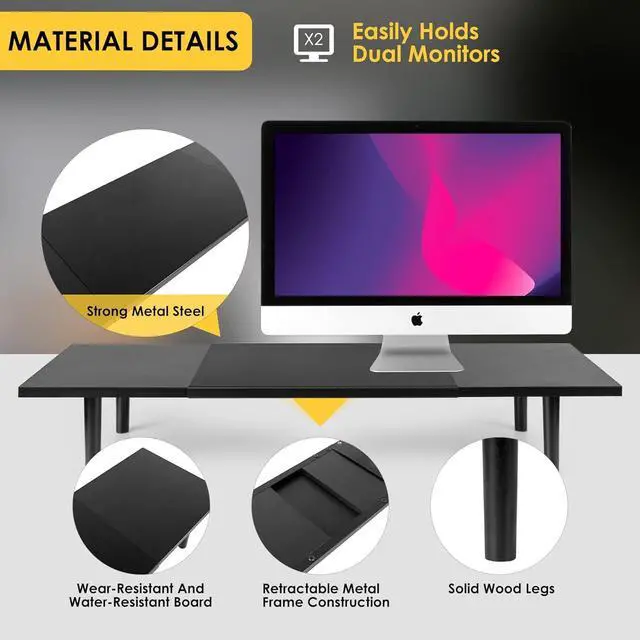 Alt view image 4 of 7 - Dual-Monitor-Stand-Riser-For-Desk Adjustable Length 32-40 InchLarge Desktop Computer Monitor Riser For 2 ScreensDesk Shelf Organizer Riser Stand For Computer/Laptop/PC/Printer/TV Black