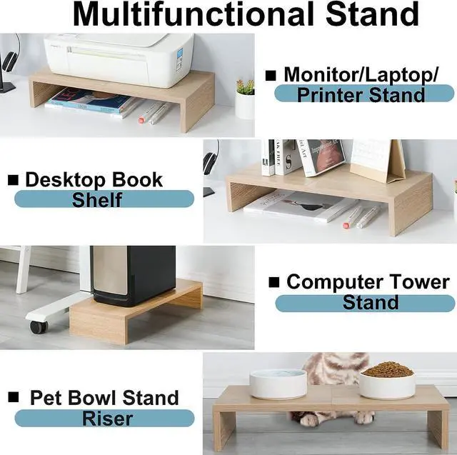Alt view image 3 of 7 - TEAMIX 2 Pack Monitor Stand Riser-20 inch, Wood Monitor Stand, Desktop Organizer TV/Screen/PC/Printer/Laptop Riser, Computer Stand with Keyboard Organizer Desktop Stand, Monitor Riser