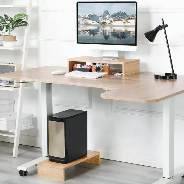 Alt view image 6 of 7 - TEAMIX 2 Pack Monitor Stand Riser-20 inch, Wood Monitor Stand, Desktop Organizer TV/Screen/PC/Printer/Laptop Riser, Computer Stand with Keyboard Organizer Desktop Stand, Monitor Riser