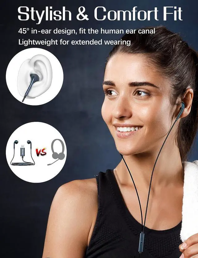 Alt view image 6 of 7 - USB Earbuds with Microphone for PC Laptop 2M/6.5ft USB Headset with Microphone for PC USB Headphones for Computer Laptop PC PS4 PS5 Notebook Desktop Office Home with Volume Control& Mute