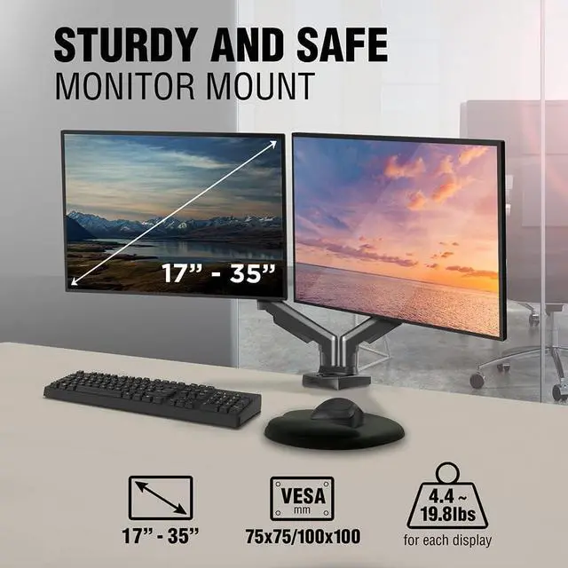 Alt view image 2 of 7 - ELG Full Motion Swivel Dual Monitor Desk Mount Stand Gas Spring for Two Screens 17 to 35'' (4.4lbs to 19.8lbs Load for Each Display), Computer Monitor Stand F160N, Black