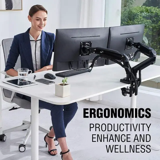 Alt view image 5 of 7 - ELG Full Motion Swivel Dual Monitor Desk Mount Stand Gas Spring for Two Screens 17 to 35'' (4.4lbs to 19.8lbs Load for Each Display), Computer Monitor Stand F160N, Black