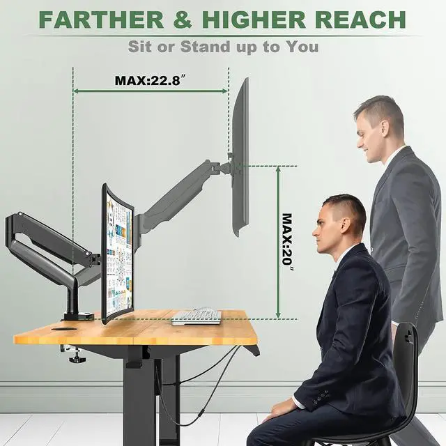 Alt view image 4 of 6 - Sinlge Monitor Mount for 13 to 34 inch Flat/Curved Computer Screen, Gas Spring Ultrawide Monitor Arm Holds up to 26.5 lbs, Clamp & Grommet Base, VESA 75x75/100x100mm, Black