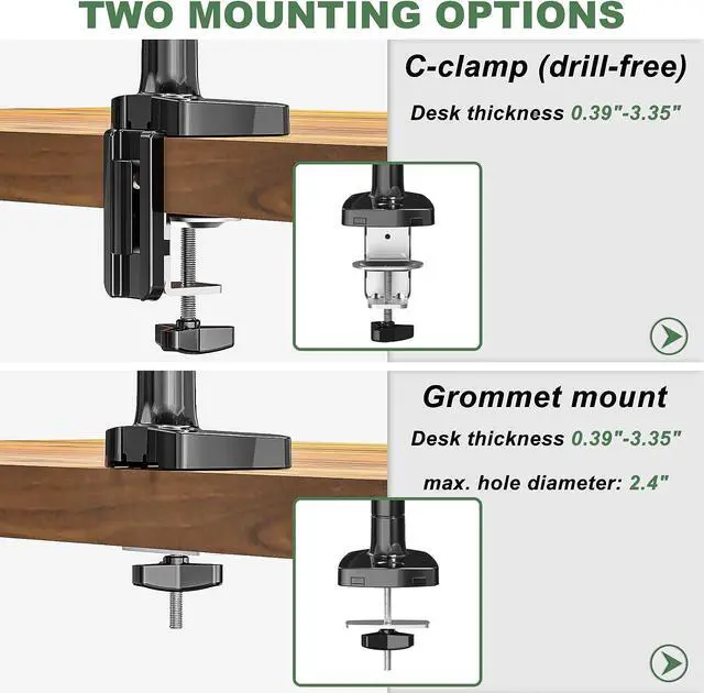 Alt view image 6 of 6 - Sinlge Monitor Mount for 13 to 34 inch Flat/Curved Computer Screen, Gas Spring Ultrawide Monitor Arm Holds up to 26.5 lbs, Clamp & Grommet Base, VESA 75x75/100x100mm, Black