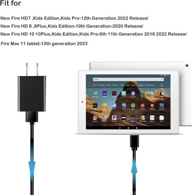 Alt view image 3 of 6 - 15W Fast Charger with 10Ft Extra Long 5A USB C Cable for Charging New Fire HD 10 10Plus-9th 11th 2019 2021 2023 Fire Max 11-13th 2023 Fire HD 7 8-10th 12th 2020 2022 Kids Edition Kids Pro