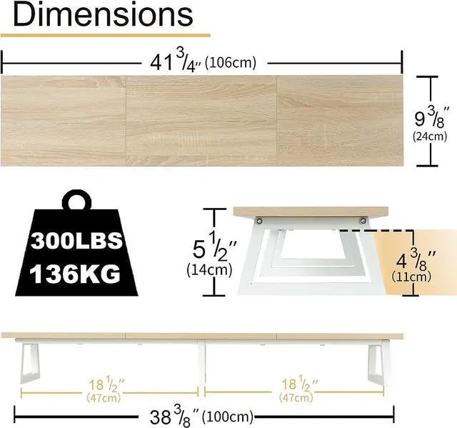 Alt view image 5 of 6 - TEAMIX 42 inch Large Dual Monitor Riser, Extra Long Monitor Stand Riser Wide TV Stand Riser Monitor Stand for 2 Monitors Wood & Steel Desktop Riser Desk Organization Home Office (Maple, 42 inch)
