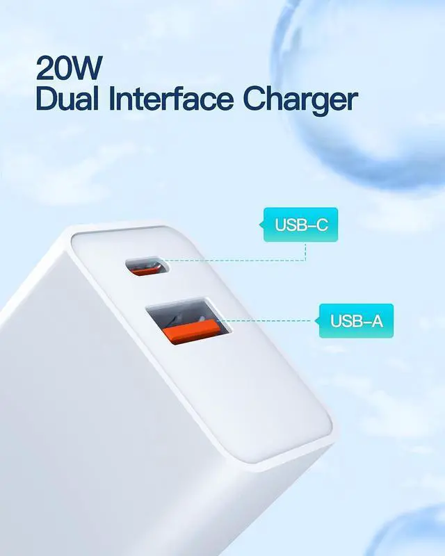 Alt view image 3 of 7 - 20W USB-C Fast Charger for iPad 10th Generation Gen 2022 10.9 Tablet A2696 A2757 A2777 with 2 Charging Ports and C-C AC Power Supply Adapter Cord Cable
