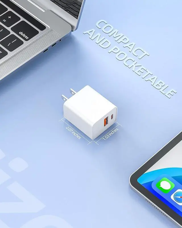 Alt view image 4 of 7 - 20W USB-C Fast Charger for iPad 10th Generation Gen 2022 10.9 Tablet A2696 A2757 A2777 with 2 Charging Ports and C-C AC Power Supply Adapter Cord Cable