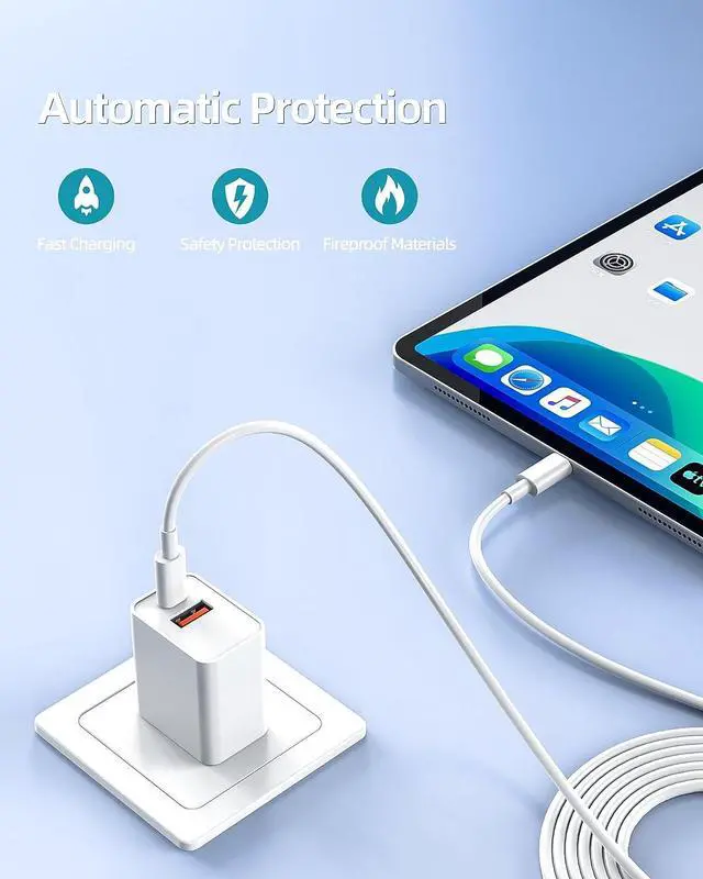 Alt view image 5 of 7 - 20W USB-C Fast Charger for iPad 10th Generation Gen 2022 10.9 Tablet A2696 A2757 A2777 with 2 Charging Ports and C-C AC Power Supply Adapter Cord Cable